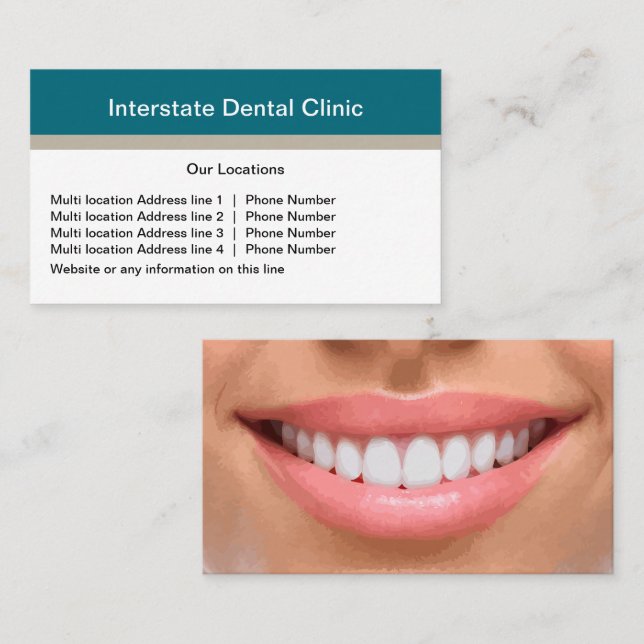 Modern Multiple Location Dentist Business Cards (Front/Back)