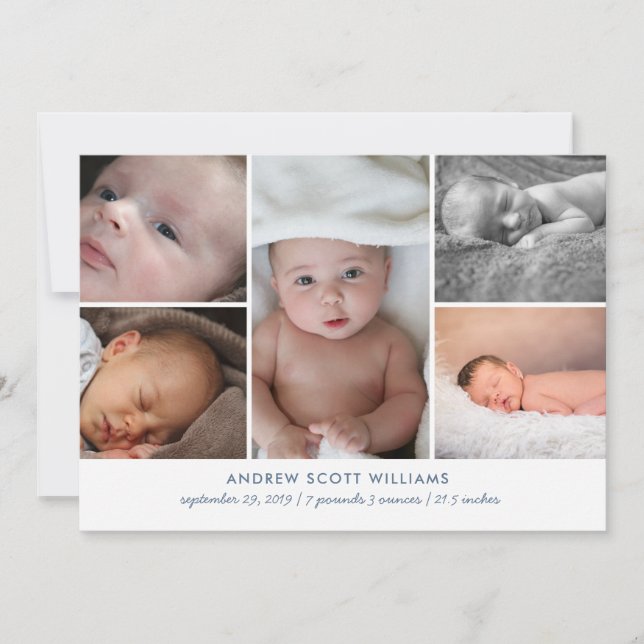 Modern multiple photo baby birth announcement (Front)