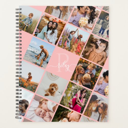 Modern Multiple Photo Bride Collage Monogram Pink Planner