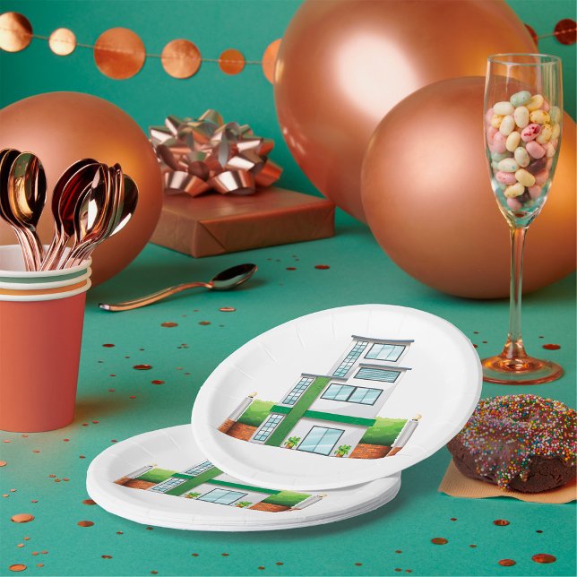 Modern Multistorey House Contemporary Home Paper Plates (Creator Uploaded)