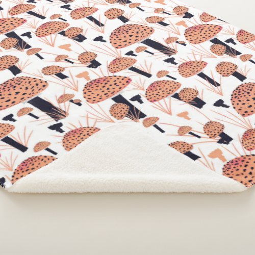 Modern Mushroom Pattern Drawing Orange Black Fall Sherpa Blanket