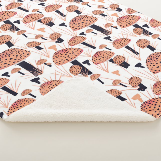 Modern Mushroom Pattern Drawing Orange Black Fall Sherpa Blanket (3/4)