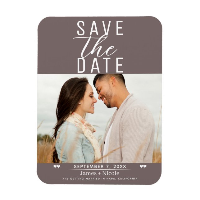 Modern Mushroom Taupe Save the Date Wedding Photo Magnet (Vertical)