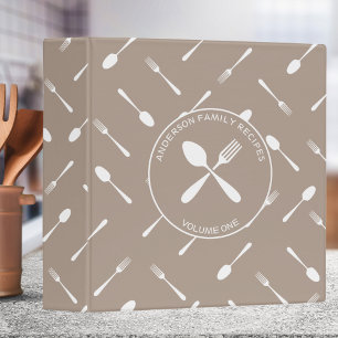 Modern Mushroom & White Cooking Utensils Recipe 3 Ring Binder