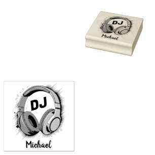 Modern Music DJ Headphones Personalized Name Rubber Stamp