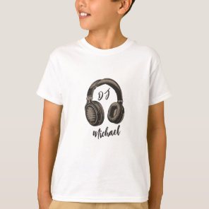 Modern Music DJ Headphones Personalized Name white T-Shirt