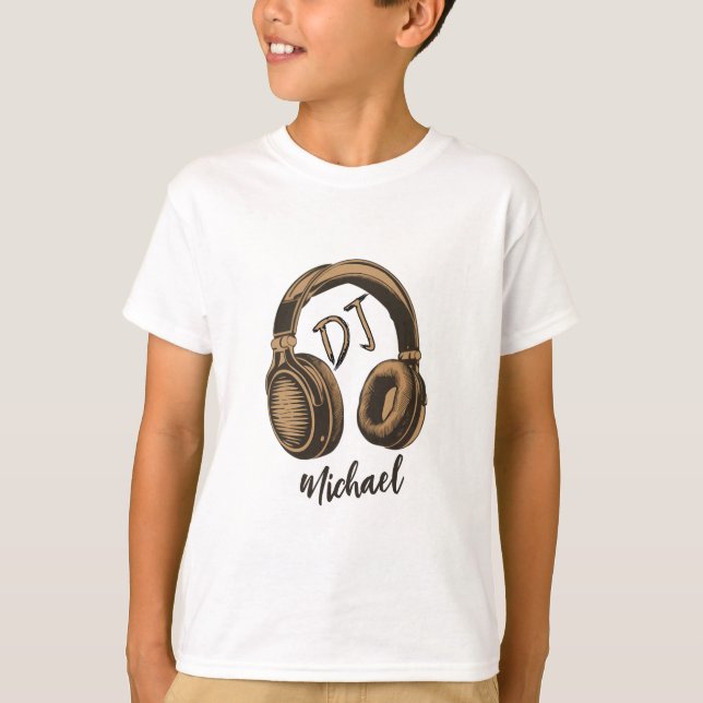 Modern Music DJ Headphones Personalized Name white T-Shirt (Front)