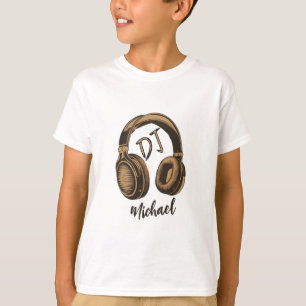 Modern Music DJ Headphones Personalized Name white T-Shirt
