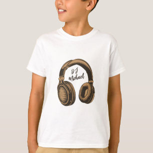 Modern Music DJ Headphones Personalized Name white T-Shirt