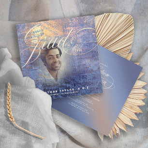 Modern Music Grad Photo Blue ID899 Invitation