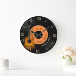 Modern Music Guitar Vinyl 1st Wedding Anniversary Large Clock<br><div class="desc">A modern classic, elegant, personalized wedding anniversary keepsake clock featuring a vinyl record background (this is an illustration, not a real record), roman numerals, modern typography, an acoustic guitar and a music partition. A lovely custom wedding gift or anniversary gift for a young - and young at heart - couple...</div>