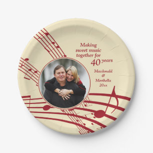 Modern MUSIC Photo 40th Ruby Wedding Anniversary P Paper Plates