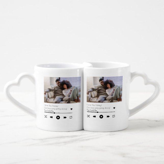 Modern Music Player Heart Couple Photo Keepsake  Coffee Mug Set (Front Nesting)