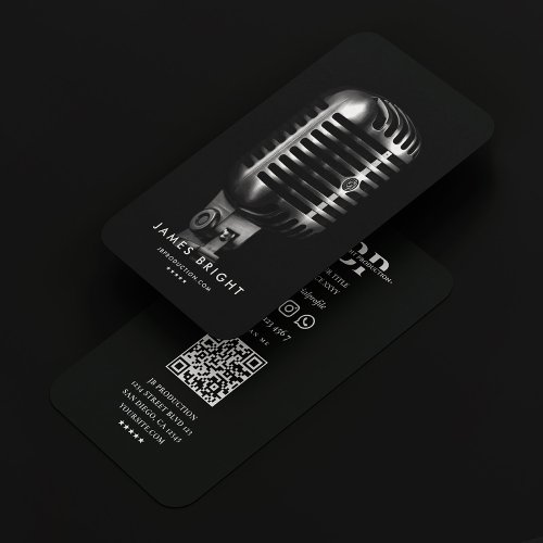 Modern Music Producer Singer Black Silver Mic Business Card