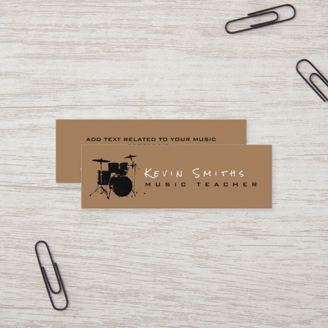  Modern Music Teacher Drummer simple Mini Business Card (Front/Back In Situ)