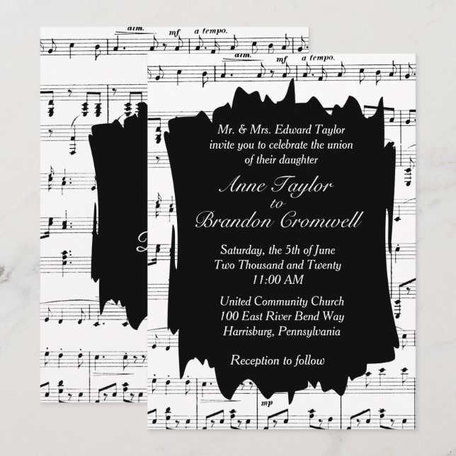 Modern Music Theme Wedding Invitation (Front/Back)