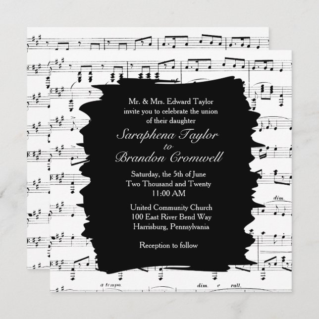 Modern Music Wedding Invitation (Front/Back)