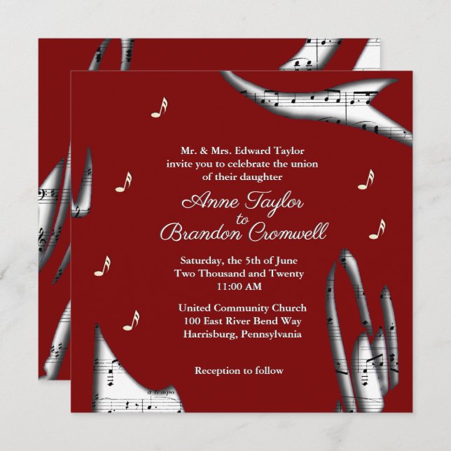 Modern Music Wedding Theme Invitation (Front/Back)