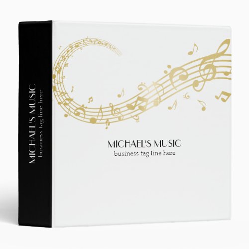Modern Musical Business Branding Gold Music Notes 3 Ring Binder