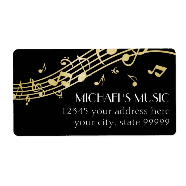 Modern Musical Business Branding Gold Music Notes Label (Front)