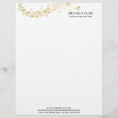 Modern Musical Business Branding Gold Music Notes Letterhead