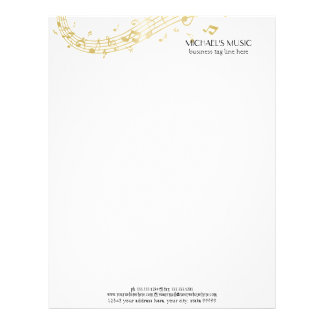 Modern Musical Business Branding Gold Music Notes Letterhead