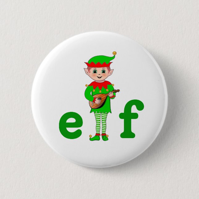 Modern Musical Elf on White Button (Front)