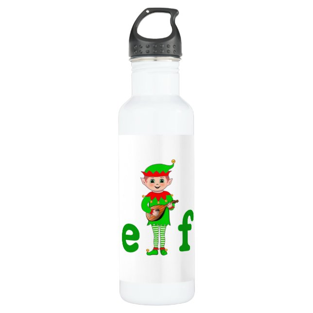Modern Musical Elf on White Stainless Steel Water Bottle (Front)