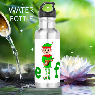 Modern Musical Elf on White Stainless Steel Water Bottle