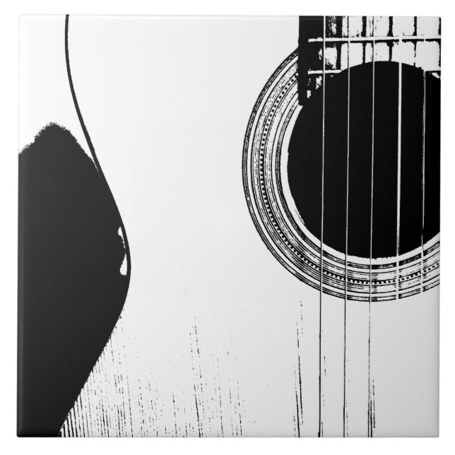 Modern Musical Instrument Black White Guitar Ceramic Tile (Front)