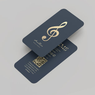 Modern Musician Dark Blue Gold Monogram Business Card