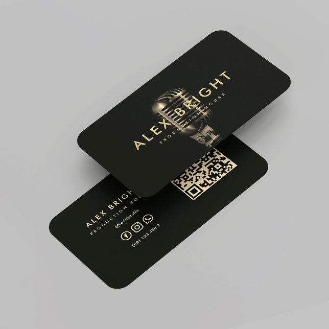 Modern Musician Singer Recording Black Gold Mic Business Card (Modern Musician Singer Recording Black Gold Mic Business Card
)