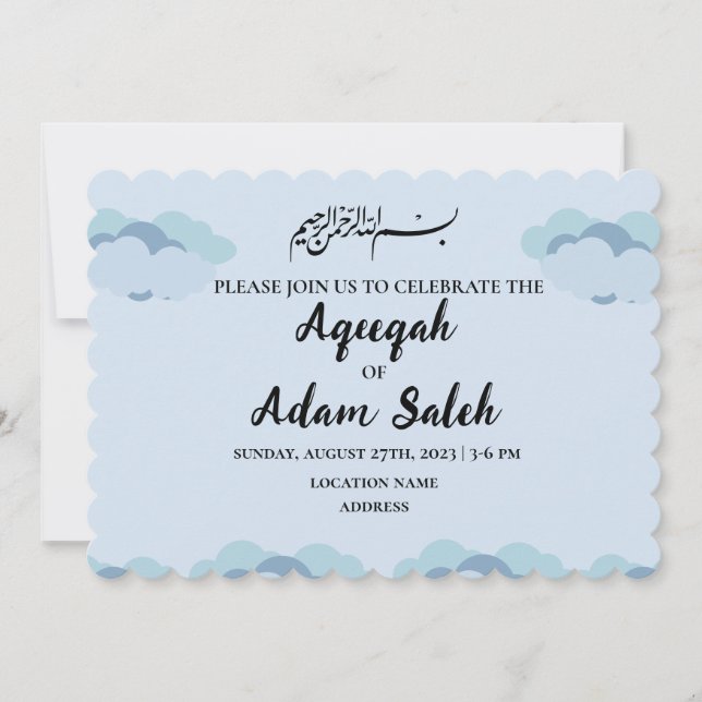 Modern Muslim Aqeeqah Boy Invitation Card (Front)