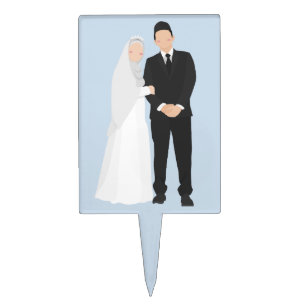 Modern Muslim Couple Wedding Light Blue Cake Topper