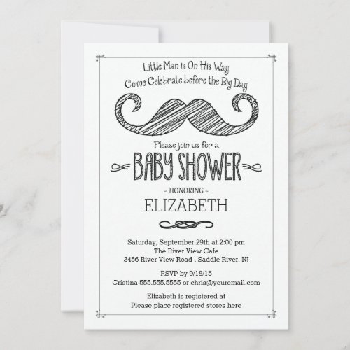 Modern Mustache Baby Shower Invitatation Invitation