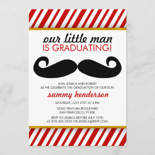 Modern Mustache Boy Graduation Invitation