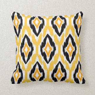 Modern mustard black white Ikat Tribal Pattern 1a Throw Pillow