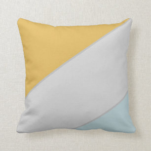 Modern Mustard, Blue & Grey Color Block Abstract  Throw Pillow