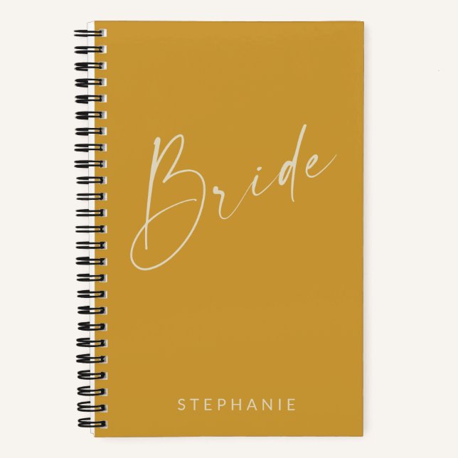 Modern Mustard Bride Personalized Wedding Planner Notebook (Front)