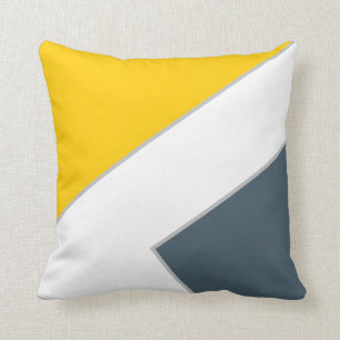 Modern Mustard Dark Blue Color Block Geometric Throw Pillow