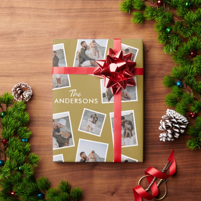 Modern Mustard Multi Photo Family Collage Wrapping Wrapping Paper (Holiday Gift)