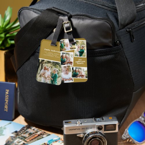 Modern mustard multi photo family elegant gift luggage tag