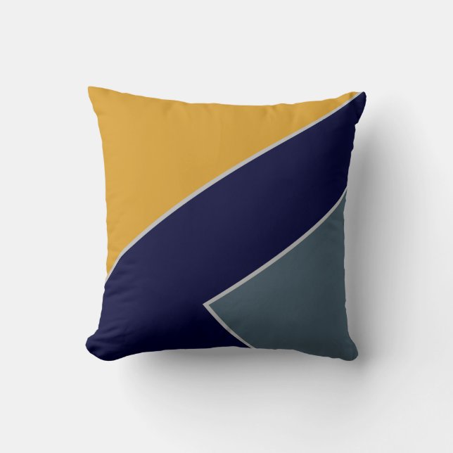 Modern Mustard Navy Blue Color Block Geometric Throw Pillow (Front)