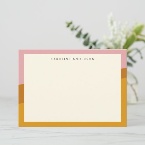 Modern Mustard Pink Border Personalized Name  Note Card