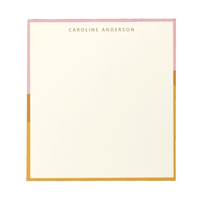 Modern Mustard Pink Border Personalized Name  Notepad (Front)