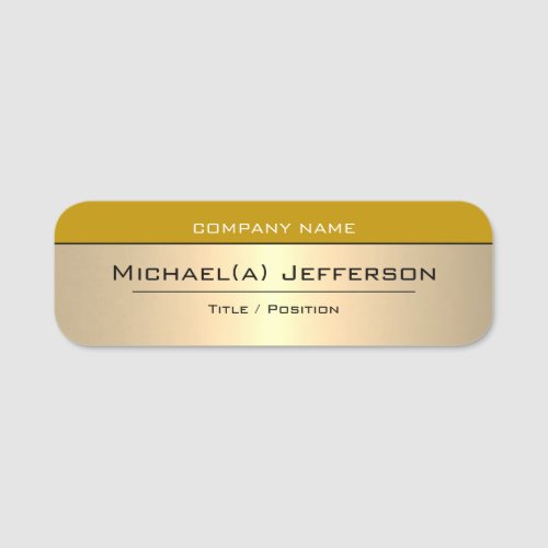 Modern Mustard Yellow And Golden Metallic Elegant Name Tag