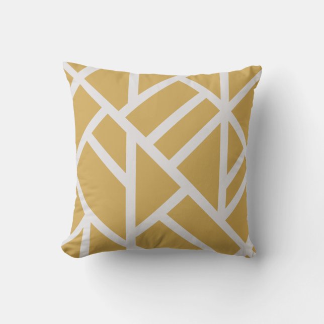 Modern Mustard Yellow and White Abstract Stripes Throw Pillow (Front)