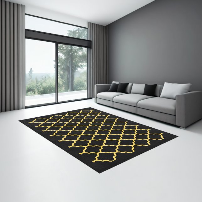  Modern Mustard Yellow Black Quatrefoil Area Rug (Insitu (Indoor 3))