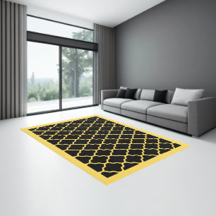  Modern Mustard Yellow Black Quatrefoil Area Rug