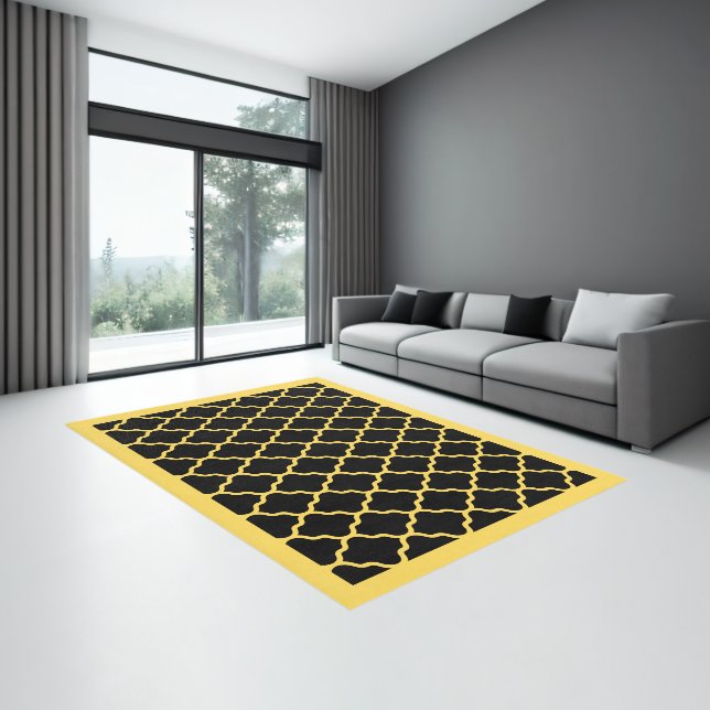  Modern Mustard Yellow Black Quatrefoil Area Rug (Insitu (Indoor 3))